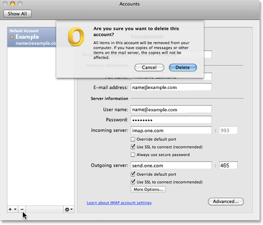 remove account form microsoft outlook for mac